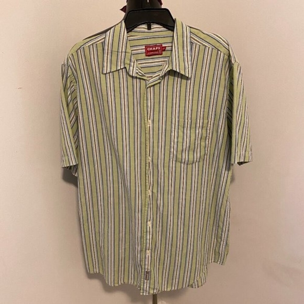Chaps Short Sleeve Striped Button down 100% Cotton Mens Shirt Size L